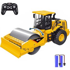 Remote Control Road Roller Toy, 7 Channel Remote Control Construction Toys Vehicles with Lights, RC Road Roller Toys for Boys, Birthday Gifts Ideas for Kids