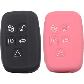 2pcs Smart Key Fob Silicone Case Cover Protector Holder Compatible with Land Rover 2013-2014 LR2 2010-2018 LR4 2015-2018 Discovery 2011-2018 Range Rover Sport Evoque Black Red