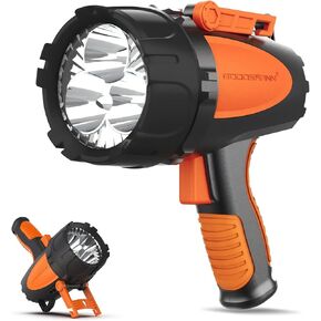GOODSMANN Rechargeable Handheld Spotlight LED Boat Waterproof Spot Light Searchlight 3000 Lumen Portable Marine Flashlight with USB Adapter Car Charger Dust Bag for Hunting Camping Exploring