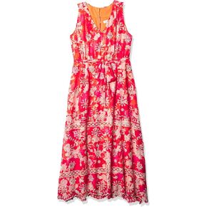 Calvin Klein Women's V Maxi Dress with Self Belt and Back Neck Keyhole