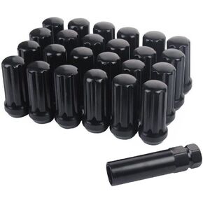 24 Lug Nuts Spline Drive Bulge Acorn 14x2.0 Long XL Lugs (24, Black)