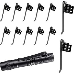 12 Pieces Flashlight Clip Stainless Steel Flashlight Pocket Black Clip Portable Penlight Replacement Clip Pen Clip Pen Light Replacement Clip Replacement Parts for Flashlights Keychain Lights