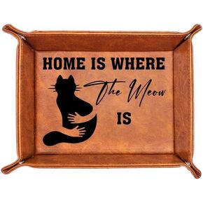 Cat Gifts For Men - PU Leather Storage Gift For Fathers Day, Unique Birthday Gift For Dad From Son Daughter, Funny Cat Dad Gifts Desk Organizer, Cat Lovers Valet Tray Desk Decor Accessories