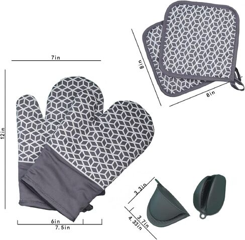 Oven Mitts And Pot Holders Set 6Pcs,Kitchen Oven Glove,High Heat Resistant 500°F Large Size Oven Mits And Potholders With Soft Cotton Lining And Non-Slip Silicone Surface For Cooking (Black) in Kuwait