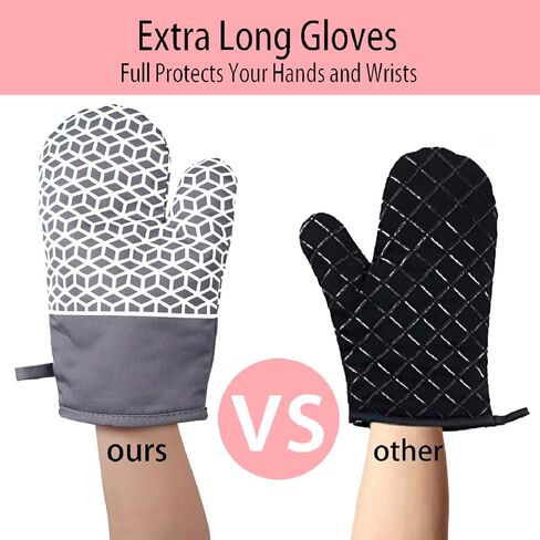 Oven Mitts And Pot Holders Set 6Pcs,Kitchen Oven Glove,High Heat Resistant 500°F Large Size Oven Mits And Potholders With Soft Cotton Lining And Non-Slip Silicone Surface For Cooking (Black) in Kuwait