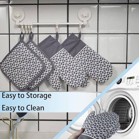 Oven Mitts And Pot Holders Set 6Pcs,Kitchen Oven Glove,High Heat Resistant 500°F Large Size Oven Mits And Potholders With Soft Cotton Lining And Non-Slip Silicone Surface For Cooking (Black) in Kuwait