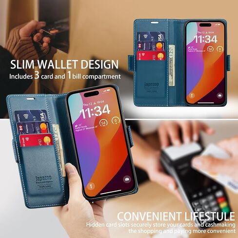 حافظة japezop IPhone 15 Pro Max 5G، حافظة محفظة iPhone 15 Pro Max 5G مع [حجب RFID]، حامل بطاقات بمسند مغناطيسي، محفظة جلدية قابلة للطي لهاتف IPhone 15 Pro Max 5G 6.7 بوصة (قهوة) in Kuwait
