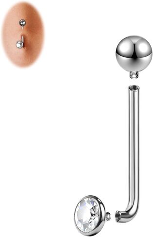 BodyAce 14G Solid Titanium Christina Piercings, Internally Threaded L Bent Christina Barbells, Cubic Zirconia Belly Rings Christina Piercing Jewelry in Kuwait