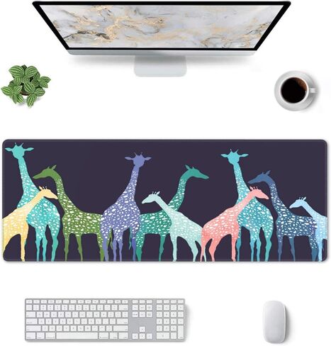 Colorful Giraffe Large Gaming Mouse pad Art Giraffe Blue Desk Pad for Computer Desk Laptop Office 31.5 X 12 Inch Non-Slip Rubber in Saudi Arabia