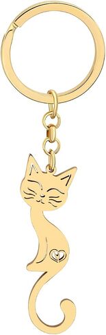 Stainless Steel Silver Gold Plated Cat Keychains Kitten Key Ring Novelty Jewelry Charms Gifts for Women Girls in Saudi Arabia