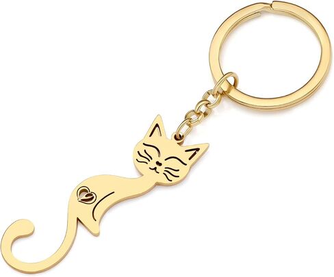 Stainless Steel Silver Gold Plated Cat Keychains Kitten Key Ring Novelty Jewelry Charms Gifts for Women Girls in Saudi Arabia