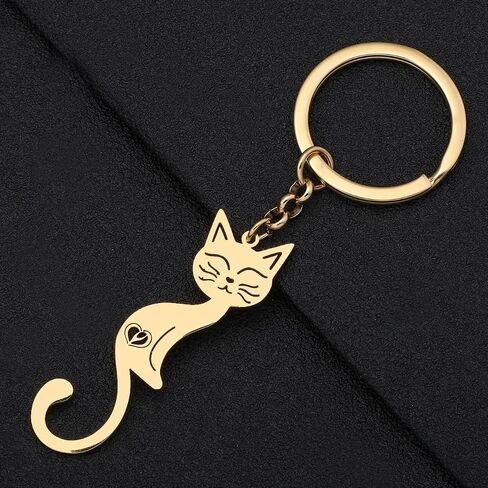 Stainless Steel Silver Gold Plated Cat Keychains Kitten Key Ring Novelty Jewelry Charms Gifts for Women Girls in Saudi Arabia