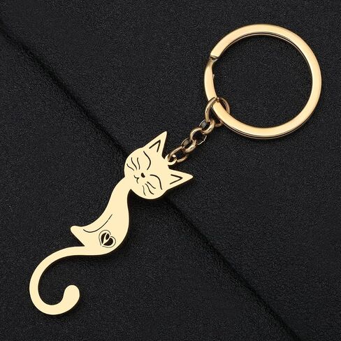 Stainless Steel Silver Gold Plated Cat Keychains Kitten Key Ring Novelty Jewelry Charms Gifts for Women Girls in Saudi Arabia