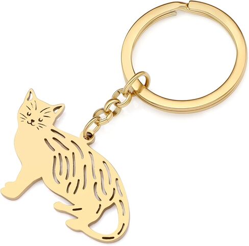 Stainless Steel Silver Gold Plated Cat Keychains Kitten Key Ring Novelty Jewelry Charms Gifts for Women Girls in Kuwait