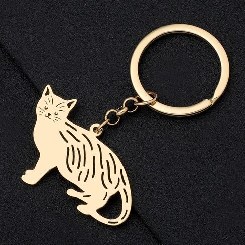 Stainless Steel Silver Gold Plated Cat Keychains Kitten Key Ring Novelty Jewelry Charms Gifts for Women Girls in Kuwait