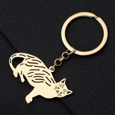 Stainless Steel Silver Gold Plated Cat Keychains Kitten Key Ring Novelty Jewelry Charms Gifts for Women Girls in Kuwait