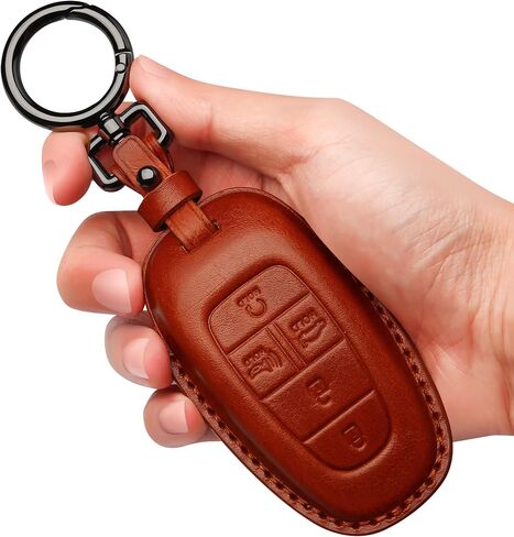 Tukellen لسيارة Hyundai Key Fob غطاء جلدي مع سلسلة مفاتيح متوافقة مع 2020 2021 Sonata، 2022 Tucson Remote Key-Brown in Kuwait