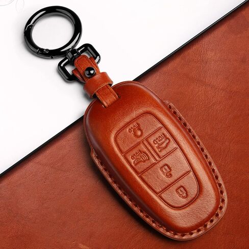 Tukellen لسيارة Hyundai Key Fob غطاء جلدي مع سلسلة مفاتيح متوافقة مع 2020 2021 Sonata، 2022 Tucson Remote Key-Brown in Kuwait