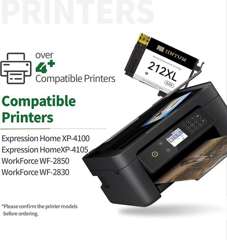 استبدال خرطوشة الحبر المعاد تصنيعها JINTUM 212XL لخراطيش حبر Epson 212 لطابعة Expression Home XP-4100 XP-4105 Workforce WF-2850 WF-2830 (2 أسود) in Kuwait