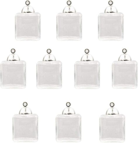 10 Pieces Cute Cube Glass Vial with Cap Set, Glass Cover Handmade Glass Pendant Supply (Gold Cap, 10mm) in Saudi Arabia