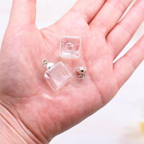 10 Pieces Cute Cube Glass Vial with Cap Set, Glass Cover Handmade Glass Pendant Supply (Gold Cap, 10mm) in Saudi Arabia