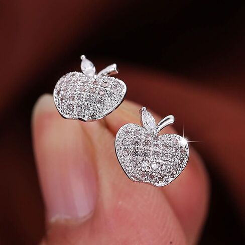 Kokoma Cubic Zirconia Cute Apple Tiny Stud Earrings for Women Girls Rhinestone Teacher Earrings Back to School Earrings Tiny Fruit Studs Teacher Gifts in Saudi Arabia