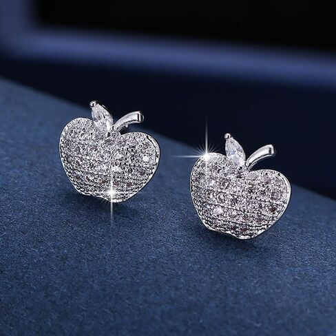 Kokoma Cubic Zirconia Cute Apple Tiny Stud Earrings for Women Girls Rhinestone Teacher Earrings Back to School Earrings Tiny Fruit Studs Teacher Gifts in Saudi Arabia