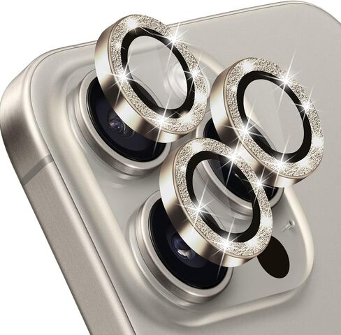 Compatible with iPhone 15 Pro/15 Pro Max Camera Lens Protector, Anti-Scratch Lens Cover 9H Tempered Glass Metal Camera Screen Protector Shockproof Camera Ring - Natural Titanium in Kuwait
