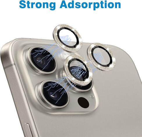 Compatible with iPhone 15 Pro/15 Pro Max Camera Lens Protector, Anti-Scratch Lens Cover 9H Tempered Glass Metal Camera Screen Protector Shockproof Camera Ring - Natural Titanium in Kuwait