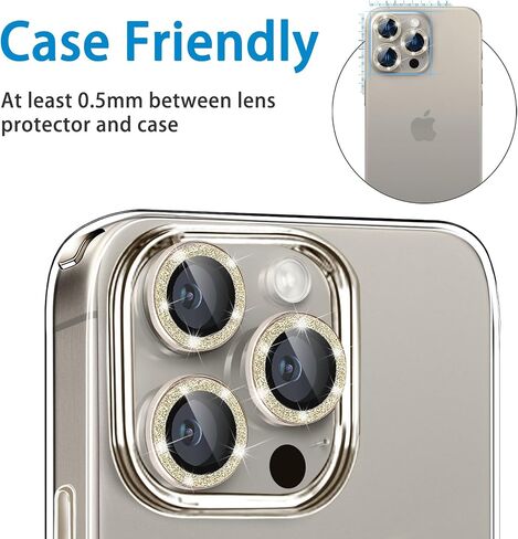 Compatible with iPhone 15 Pro/15 Pro Max Camera Lens Protector, Anti-Scratch Lens Cover 9H Tempered Glass Metal Camera Screen Protector Shockproof Camera Ring - Natural Titanium in Kuwait