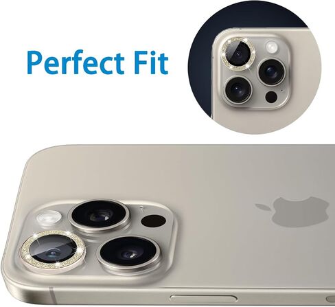 Compatible with iPhone 15 Pro/15 Pro Max Camera Lens Protector, Anti-Scratch Lens Cover 9H Tempered Glass Metal Camera Screen Protector Shockproof Camera Ring - Natural Titanium in Kuwait