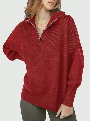 ATHMILE Women's Oversized Sweater 2023 Fall Long Sleeve Quarter Zipper Collar Drop Shoulder Slouchy Pullover Tops in Saudi Arabia