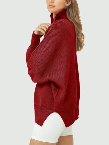 ATHMILE Women's Oversized Sweater 2023 Fall Long Sleeve Quarter Zipper Collar Drop Shoulder Slouchy Pullover Tops in Saudi Arabia