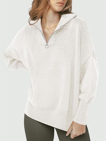 ATHMILE Women's Oversized Sweater 2023 Fall Long Sleeve Quarter Zipper Collar Drop Shoulder Slouchy Pullover Tops in Saudi Arabia