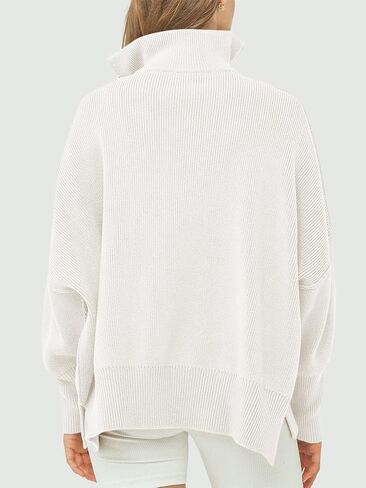 ATHMILE Women's Oversized Sweater 2023 Fall Long Sleeve Quarter Zipper Collar Drop Shoulder Slouchy Pullover Tops in Saudi Arabia