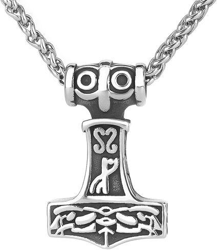 LOBON Viking Thor Hammer Necklace Nordic Vegvisir Valknut Symbol Pendant Stainless Steel Norwegian Amulet Jewelry Gift for Men Women in Saudi Arabia
