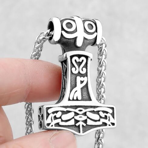 LOBON Viking Thor Hammer Necklace Nordic Vegvisir Valknut Symbol Pendant Stainless Steel Norwegian Amulet Jewelry Gift for Men Women in Saudi Arabia