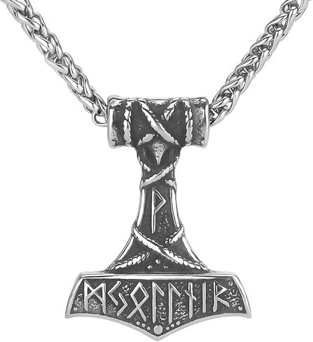 LOBON Viking Thor Hammer Necklace Nordic Vegvisir Valknut Symbol Pendant Stainless Steel Norwegian Amulet Jewelry Gift for Men Women in Saudi Arabia