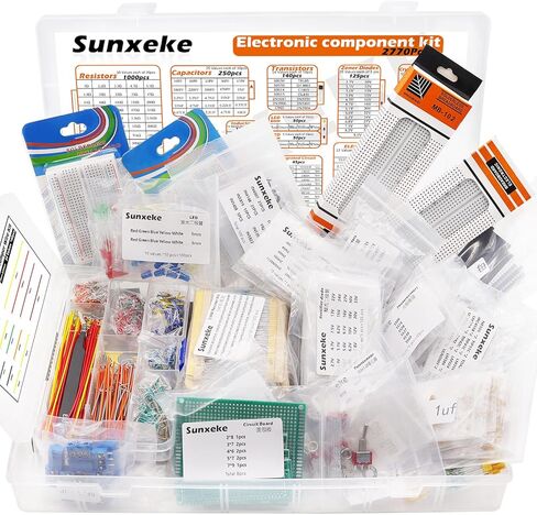مجموعة متنوعة من المكونات الإلكترونية DIY، تشمل المقاومات، والمكثفات، والصمام الثلاثي، وثنائي الفينيل متعدد الكلور، ومفتاح اللباقة، ومفتاح التبديل، ومقياس الجهد، وLED، والمحاثات، ومذبذب الكريستال، والدوائر المتكاملة. in Kuwait
