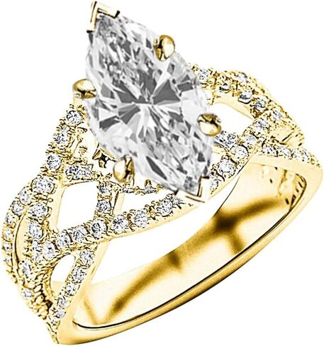 14K White Gold 1.5 Carat LAB GROWN DIAMOND Eternity Love Twisting Split Shank Pave-set Marquise Cut Diamond Engagement Ring (G-H Color VS1-VS2 Clarity 0.75 Ct Center) in Saudi Arabia