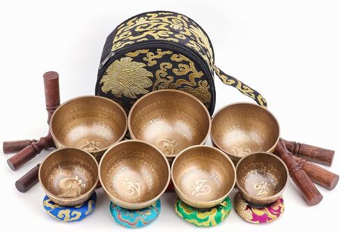 7 قطعة وسادة وسادة حلقية من الدمشقي الحريري، وسادة حلقية 7 ألوان لوعاء الموسيقى التبتية 100% صناعة يدوية نيبالية in Kuwait