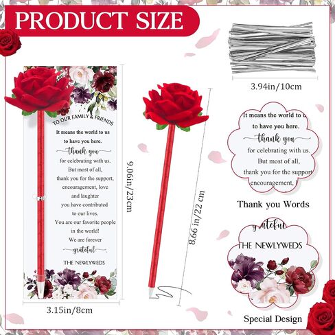 36 Set Wedding Favors for Guests Bulk Artificial Rose Pens Thank You Cards with Twine Flower Pens Ballpoint Pen Black Ink for Wedding Bridal Shower Games Proposal Gift (Cute Style) in Saudi Arabia