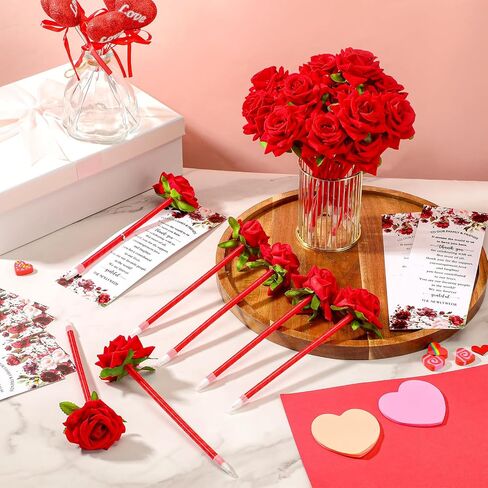 36 Set Wedding Favors for Guests Bulk Artificial Rose Pens Thank You Cards with Twine Flower Pens Ballpoint Pen Black Ink for Wedding Bridal Shower Games Proposal Gift (Cute Style) in Saudi Arabia