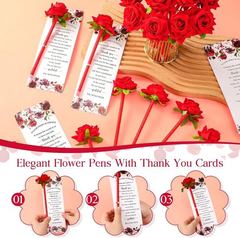 36 Set Wedding Favors for Guests Bulk Artificial Rose Pens Thank You Cards with Twine Flower Pens Ballpoint Pen Black Ink for Wedding Bridal Shower Games Proposal Gift (Cute Style) in Saudi Arabia