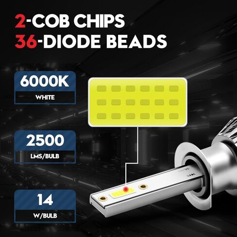 لمبات VEHICODE H1 LED لأضواء الضباب لجهاز العرض DRL 6000K أبيض 12 فولت H1LL مجموعة صغيرة بدون مروحة (عبوتان) in Kuwait