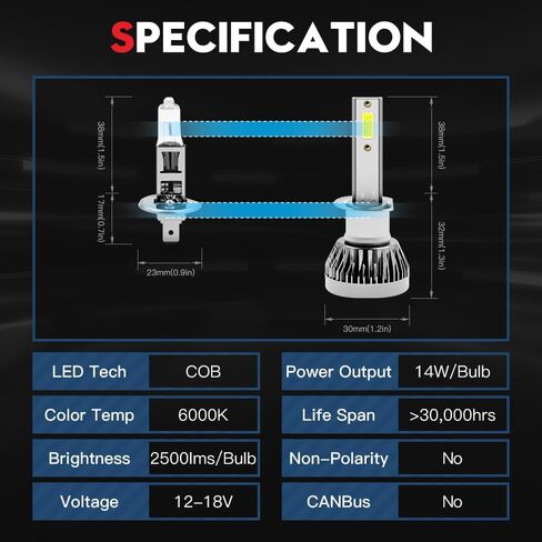لمبات VEHICODE H1 LED لأضواء الضباب لجهاز العرض DRL 6000K أبيض 12 فولت H1LL مجموعة صغيرة بدون مروحة (عبوتان) in Kuwait