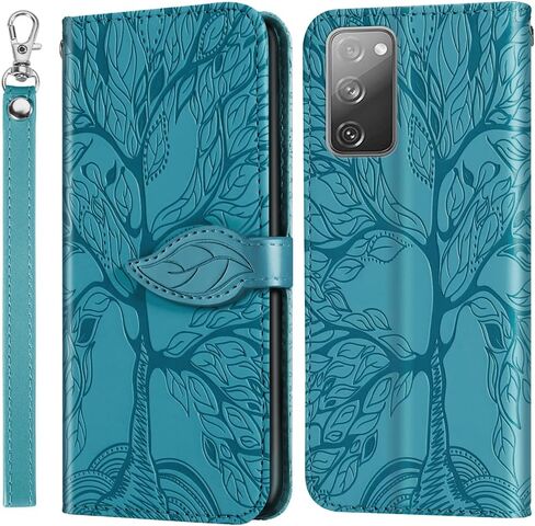 for Samsung Galaxy S20 FE 5G Wallet Case, Embossed Tree Premium PU Leather [Kickstand] [Card Slots] [Wrist Strap] [6.5 inch] Phone Cover for Samsung S20 FE (B1-Black) in Saudi Arabia