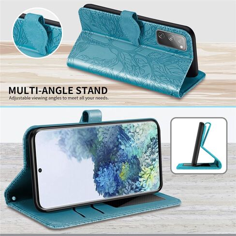 for Samsung Galaxy S20 FE 5G Wallet Case, Embossed Tree Premium PU Leather [Kickstand] [Card Slots] [Wrist Strap] [6.5 inch] Phone Cover for Samsung S20 FE (B1-Black) in Saudi Arabia