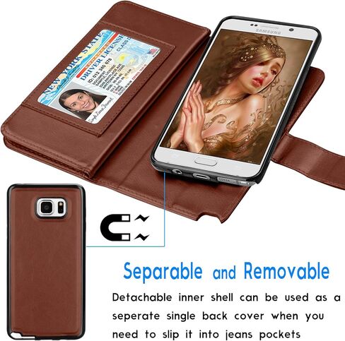 Tekcoo Compatible for Galaxy Note 5 Wallet Case/Samsung Galaxy Note 5 PU Leather Case, Luxury Cash Credit Card Slots Holder Carrying Flip Cover [Detachable Magnetic Hard Case] & Kickstand -Rose Gold in Saudi Arabia