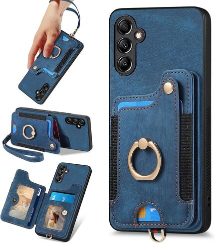 for Samsung Galaxy A35 5G Case with Card Holder for Woman Man,PU Leather Flip Folio Wallet Case,RFID Blocking Ring Holder Kickstand Wrist Strap Magnetic Protective Cover for Galaxy A35 5G Green in Saudi Arabia
